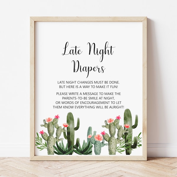 Succulent cactus baby shower tard dans la nuit signe pensées couche-culotte signe Boho Fiesta baby shower jeu imprimable non modifiable C92