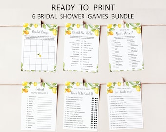 Citrus Bridal Shower Games Bundle Lemon Themed Bridal Shower Printable NOT Editable 0140