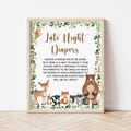 Woodland Baby Shower Late Night Diapers Sign Woodland Animals Printable 0120