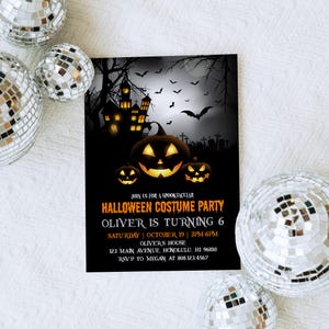 Spooky Halloween Invitation Birthday Costume Party Invite Printable Template Scary Pumpkins Haunted House