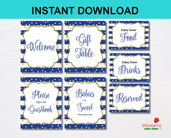 Prince Baby Shower Table Signs Royal Blue Baby Shower Welcome Sign