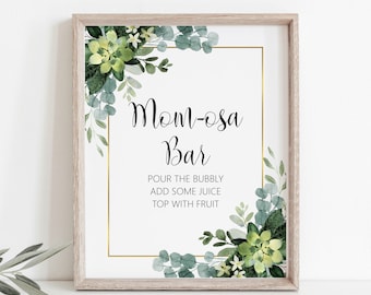 Enseigne de bar Greenery Momosa - Succulentes baby shower, enseigne de bar Mom-osa