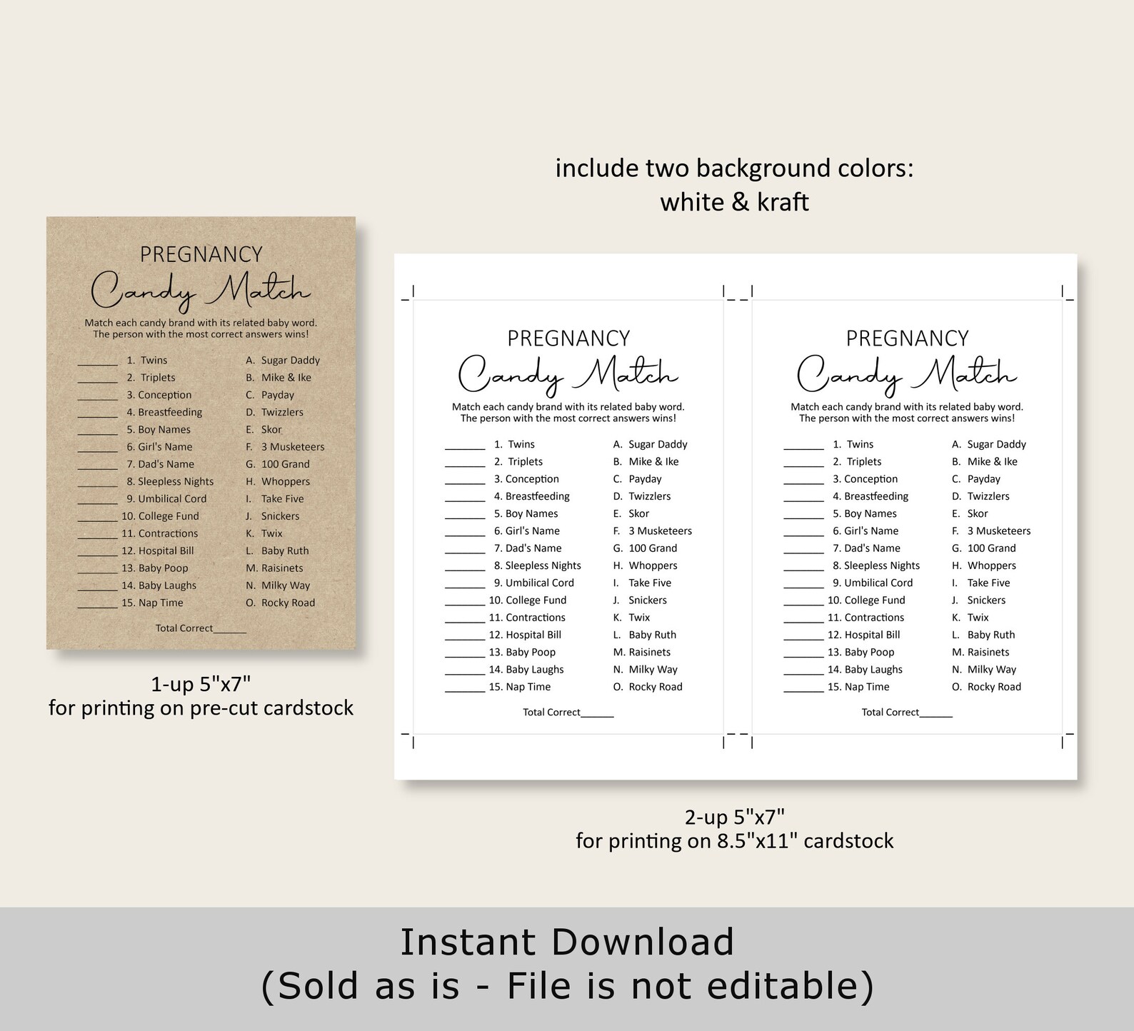 How Sweet It is Pregnancy Candy Match Game Baby Shower Game Etsy