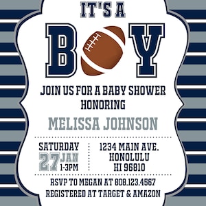 Football Baby Shower Invitation NFL Baby Shower Invitation Boy Baby Shower Invitation Baby Sprinkle Customize Printable Invitation C65 image 2