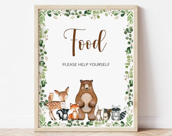Woodland Baby Shower Food Sign Greenery Woodland Animals Birthday Printable 0120