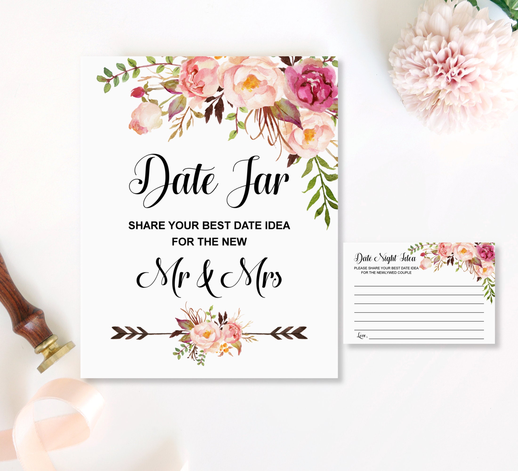 Date Night Ideas Sign, Wedding Date Night Advice, Date Night Ideas Cards,  Wedding Sign, Bridal Shower Game, TEMPLETT, WLP-DRA 1088 