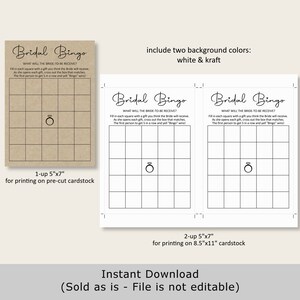 Bruids bingokaarten bruids douche bingo vrijgezellenfeest spel afdrukbare minimale kraftpapier rustiek bosachtig modern zwart wit NIET bewerkbaar B3 afbeelding 5