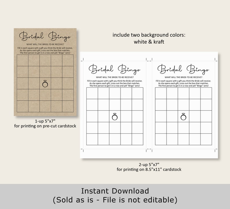 Bruids bingokaarten bruids douche bingo vrijgezellenfeest spel afdrukbare minimale kraftpapier rustiek bosachtig modern zwart wit NIET bewerkbaar B3 afbeelding 5