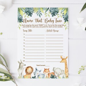 Name That Baby Tune Jungle Baby Shower Game Jungle Animals Safari Baby Shower Game Printable Gender Neutral NOT Editable 0129