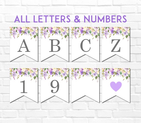 purple floral printable banner alphabet a z numbers lilac etsy singapore