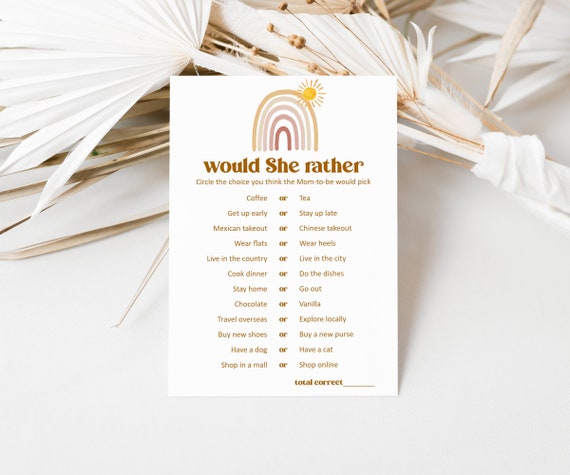 Would She Rather - Printable Rainbow Baby Shower Games