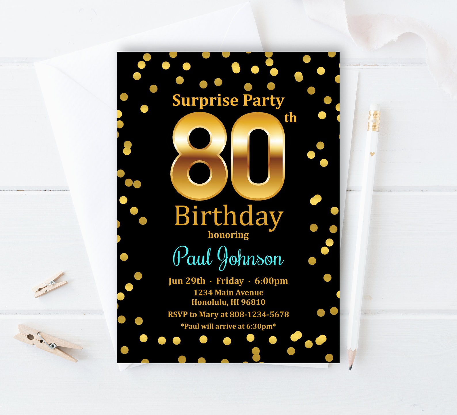 80th Birthday Invitation Men Birthday Invitation Gold Birthday Etsy