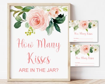 Guess How Many Kisses Are In The Jar Blush Pink Floral Bridal Shower Game Printable Candy Guessing Game NOT Editable B80