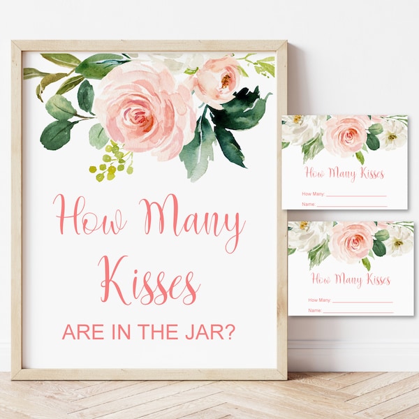 Guess How Many Kisses Are In The Jar Blush Pink Floral Bridal Shower Game Printable Candy Guessing Game NOT Editable B80