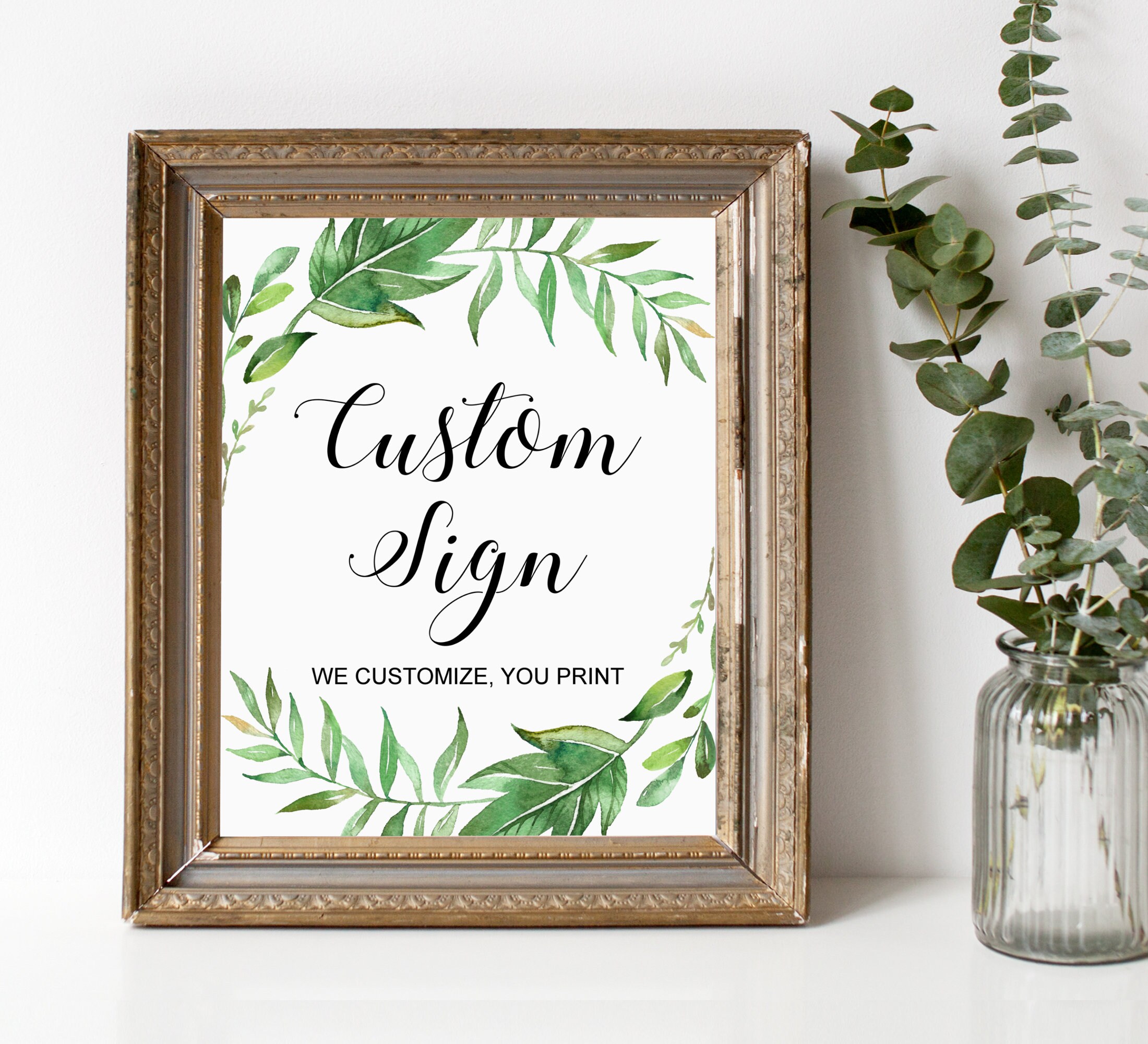 Greenery Sign Custom Table Sign Printable Greenery Bridal | Etsy