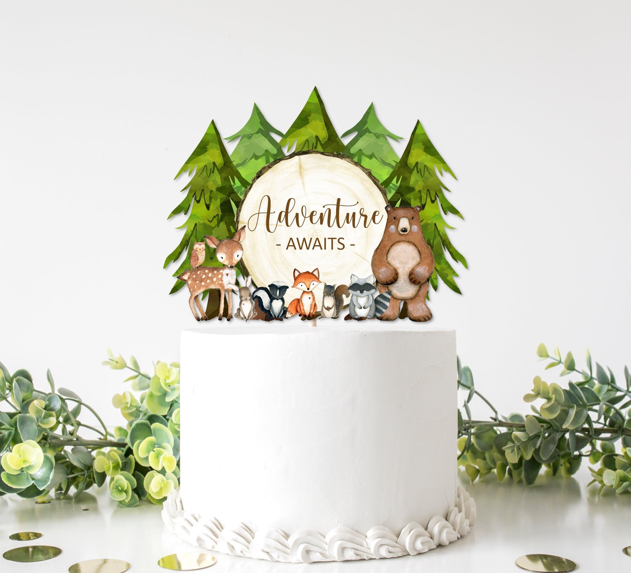 JOYMEMO 36 Pc Let The Adventure Begin Cupcake Toppers - Woodland Animals Baby Shower Decor