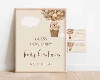 Bear Guess How Many Bears Game Teddy Bear Baby Shower Game We Can Bearly Wait Baby Shower Game Printable Brown Bear Balloon NOT Editable C14