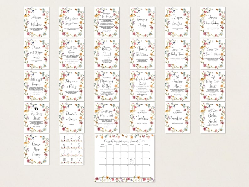 Bearbeitbares Wildblumen-Babyparty-Spielepaket, Floral-Baby in Bloom druckbare Corjl-Vorlage 0123 Bild 8
