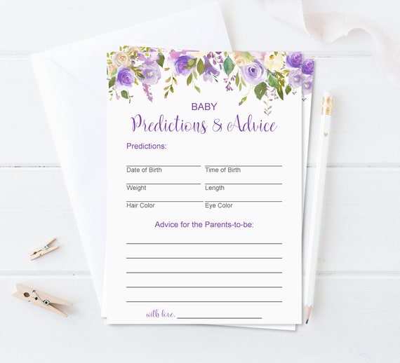 Baby Predictions And Advice Cards Purple Baby Shower Game Printable baby-predictions-and-advice-cards-purple-baby-shower-game-printable