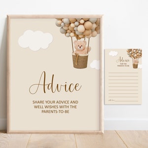 Cartes de conseils ours en peluche pour les futurs parents Cartes de conseils ours en montgolfière pour baby shower que nous pouvons attendre imprimables, NON modifiables C14