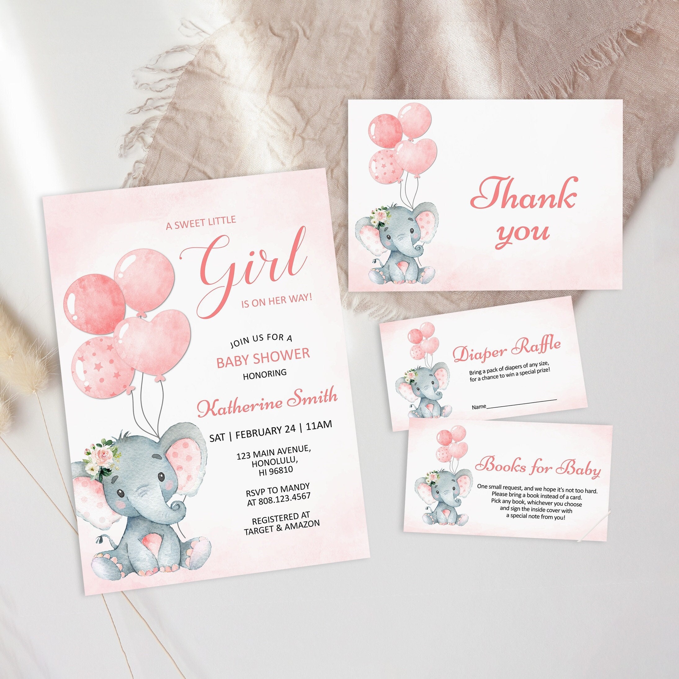 Pink Elephant Baby Shower - Main Image