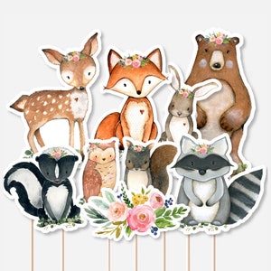 PRINTABLE Girl Woodland Animals Cutouts Woodland Baby Shower Centerpiece Cake Topper Diaper Cake Decor NOT Editable 0120