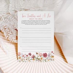 Two Truths and a Lie Game Wildflower Bridal Shower Floral Bridal Shower Garden Tea Bridal Shower Game Printable NOT Editable 0123
