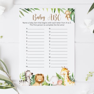 Baby ABC Game Jungle Baby Shower Game Jungle Animals Safari Baby Shower Game Printable Gender Neutral NOT Editable 0127