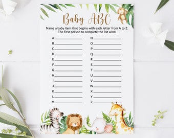 Bebé ABC Juego Jungle Baby Shower Juego Jungle Animals Safari Baby Shower Juego Imprimible Género Neutral NO Editable 0127
