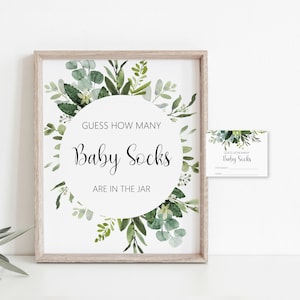 Greenery Guess How Many Baby Socks Game Succulent Baby Shower Sage Green Eucalyptus Greenery Baby Shower Game Printable  NOT Editable C91