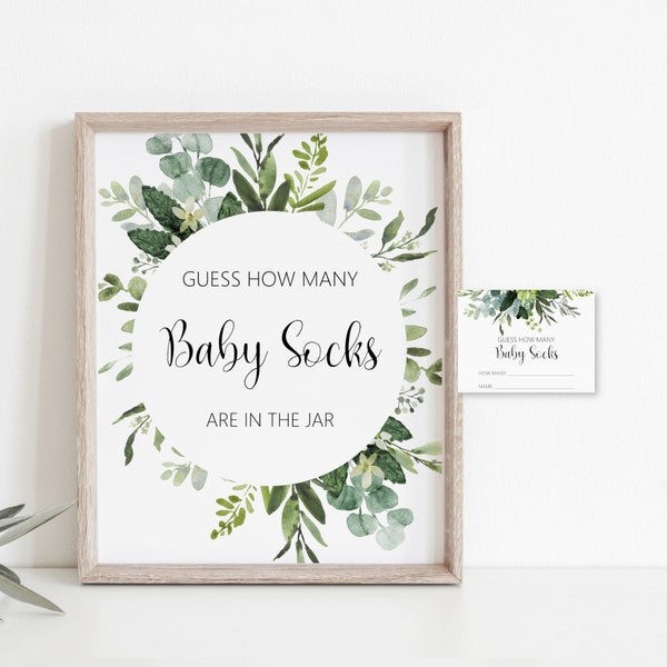 Greenery Guess How Many Baby Socks Game Succulent Baby Shower Sage Green Eucalyptus Greenery Baby Shower Game Printable  NOT Editable C91