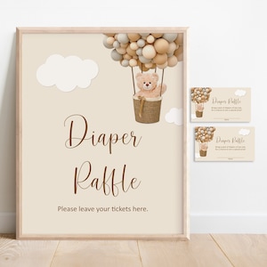 Jeu de cartes de tombola couche-culotte ours et signe ours en peluche baby shower, jeu de douche de bébé ours en peluche neutre imprimable non modifiable C14