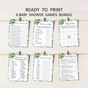 Greenery Succulent Baby Shower Game Bundle Printable Gender Neutral Baby Shower Games Eucalyptus Green Leaves NOT Editable C91