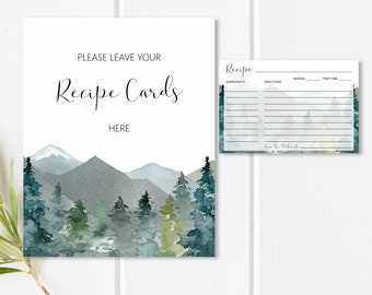 Recipe Cards Printable Mountain Bridal Shower Recipe Card Template Share a recipe with Bride Rustic Pine Trees NOT Editable B96