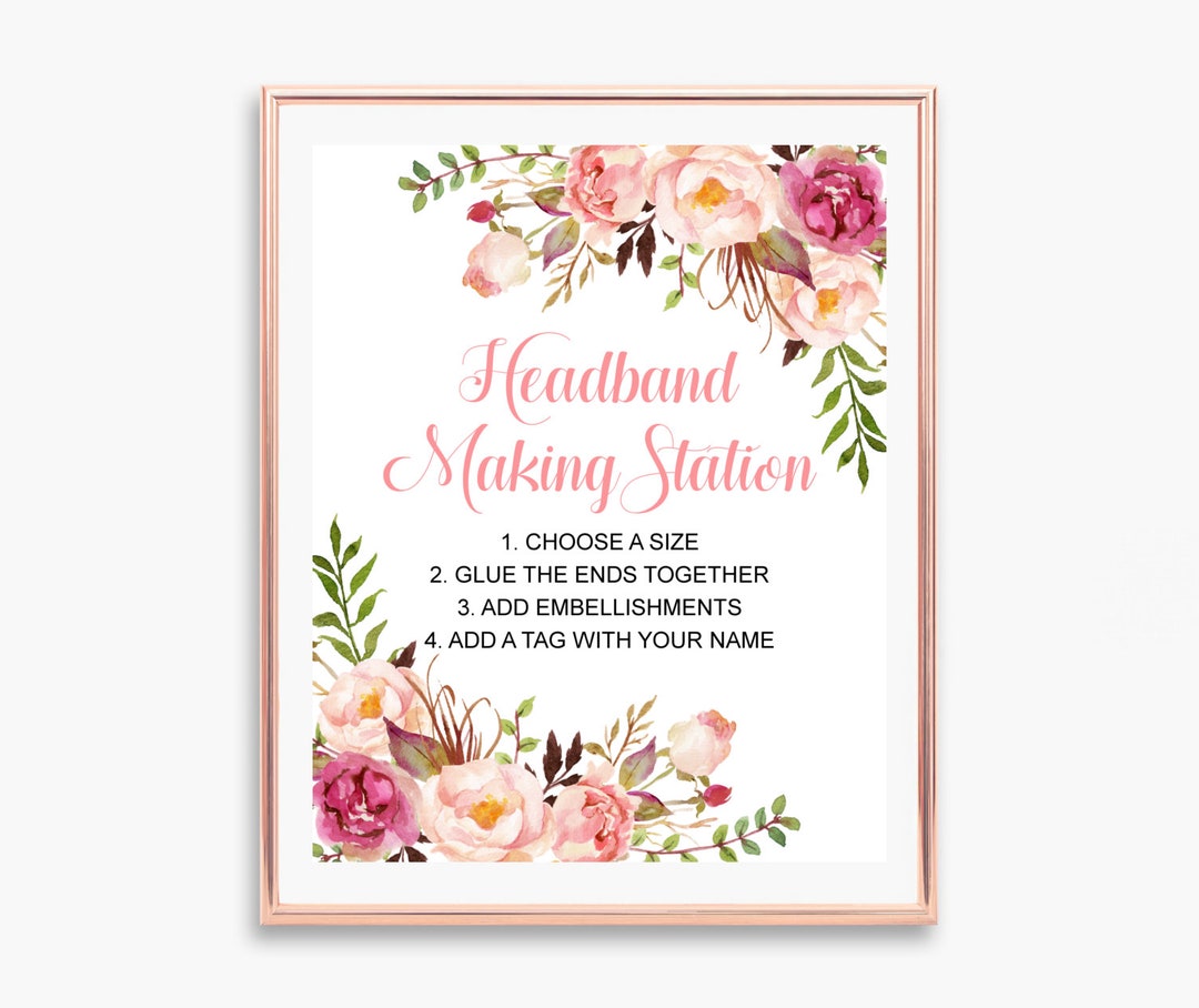 Headband Making Station Sign Printable Boho Pink Floral Headband Sign ...