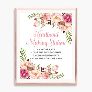 Headband Making Station Sign Printable Boho Pink Floral Headband Sign ...