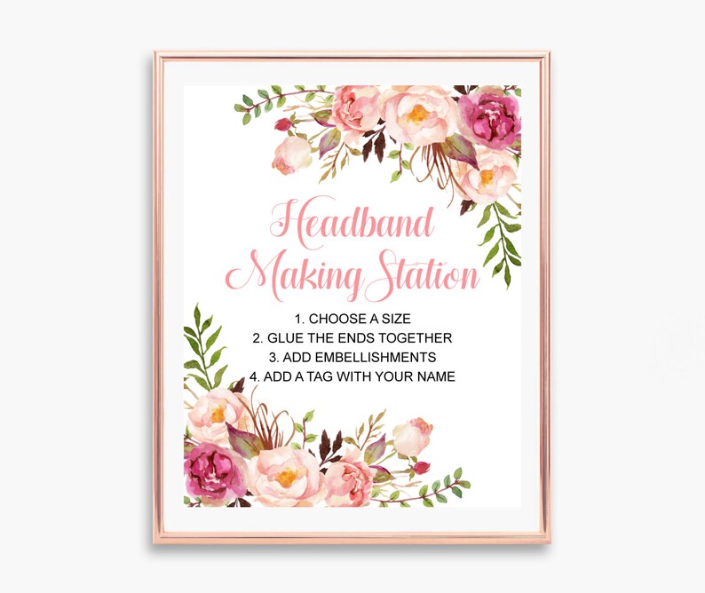 Headband Making Station Sign Printable Boho Pink Floral | Etsy