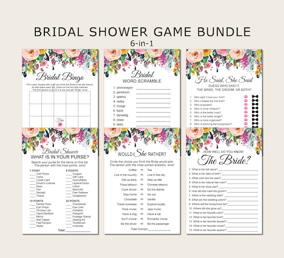 Floral Bridal Shower Games Printable Game Bundle Colorful Etsy