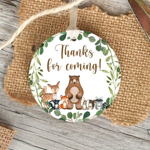 Etiquetas de agradecimiento con animales del bosque, pegatinas, vegetación, etiquetas de regalo para baby shower de cumpleaños, etiquetas imprimibles 0120