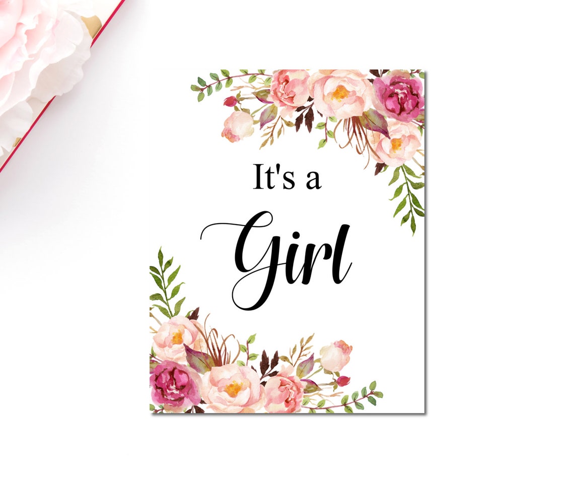 Pink Floral Its a Girl Baby Shower Sign Printable Gender Etsy UK