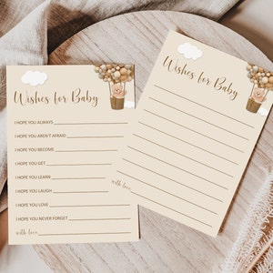 Souhaits d'ours pour baby shower, jeu de cartes pour baby shower, ours en peluche neutre, imprimable, non modifiable C14