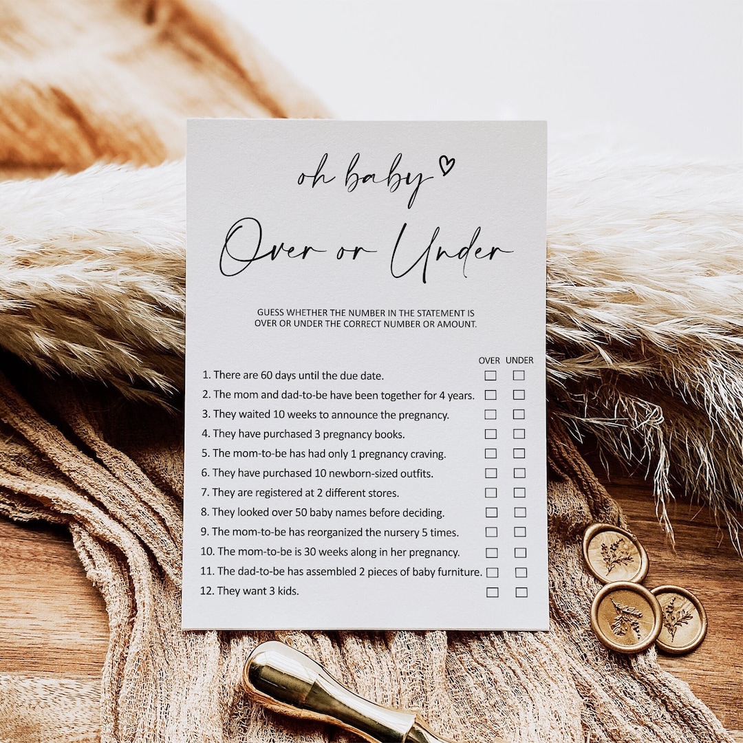 Editable Over or Under Baby Shower Game Minimalist Modern Baby Shower ...
