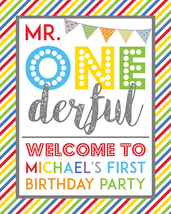 Mr Onederful Birthday Welcome Sign Welcome Poster Birthday Etsy