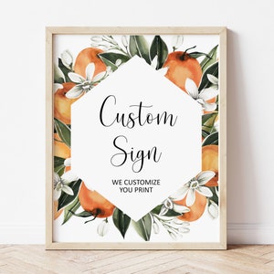 Orange Citrus Custom Sign Little Cutie Baby Shower Citrus Bridal Shower Decor Orange Theme Table Sign Printable