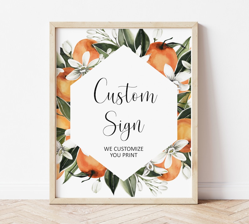 Orange Citrus Custom Sign Little Cutie Baby Shower Citrus Bridal Shower Decor Orange Theme Table Sign Printable