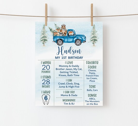 CUSTOM Woodland Birthday Milestone Board Winter Onederland Boy Winter ...