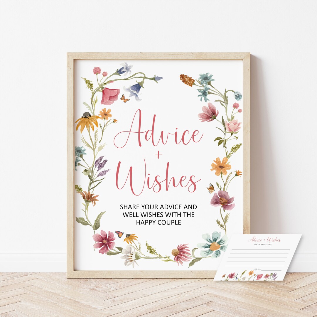 Wildflower Advice for the Bride and Groom Bridal Advice Card and Sign ...