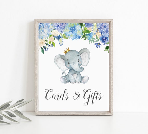 Elephant Cards & Gifts Sign Blue Elephant Baby Shower Birthday Gift Table Sign Boy Little Peanut NOT Editable A84 C77 Il_570xn