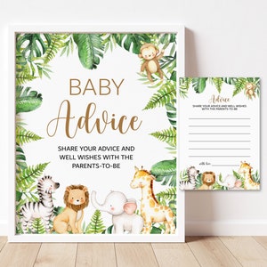 Ratschläge für Eltern zu sein Dschungel-Babyparty-Beratungskarten und Schild Dschungeltiere Safari-Babyparty druckbar NICHT bearbeitbar 0127