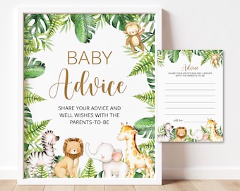 Advice for Parents To Be Jungle Baby Shower Advice Cards and Sign Jungle Animals Safari Baby Shower Printable Instant Download C94